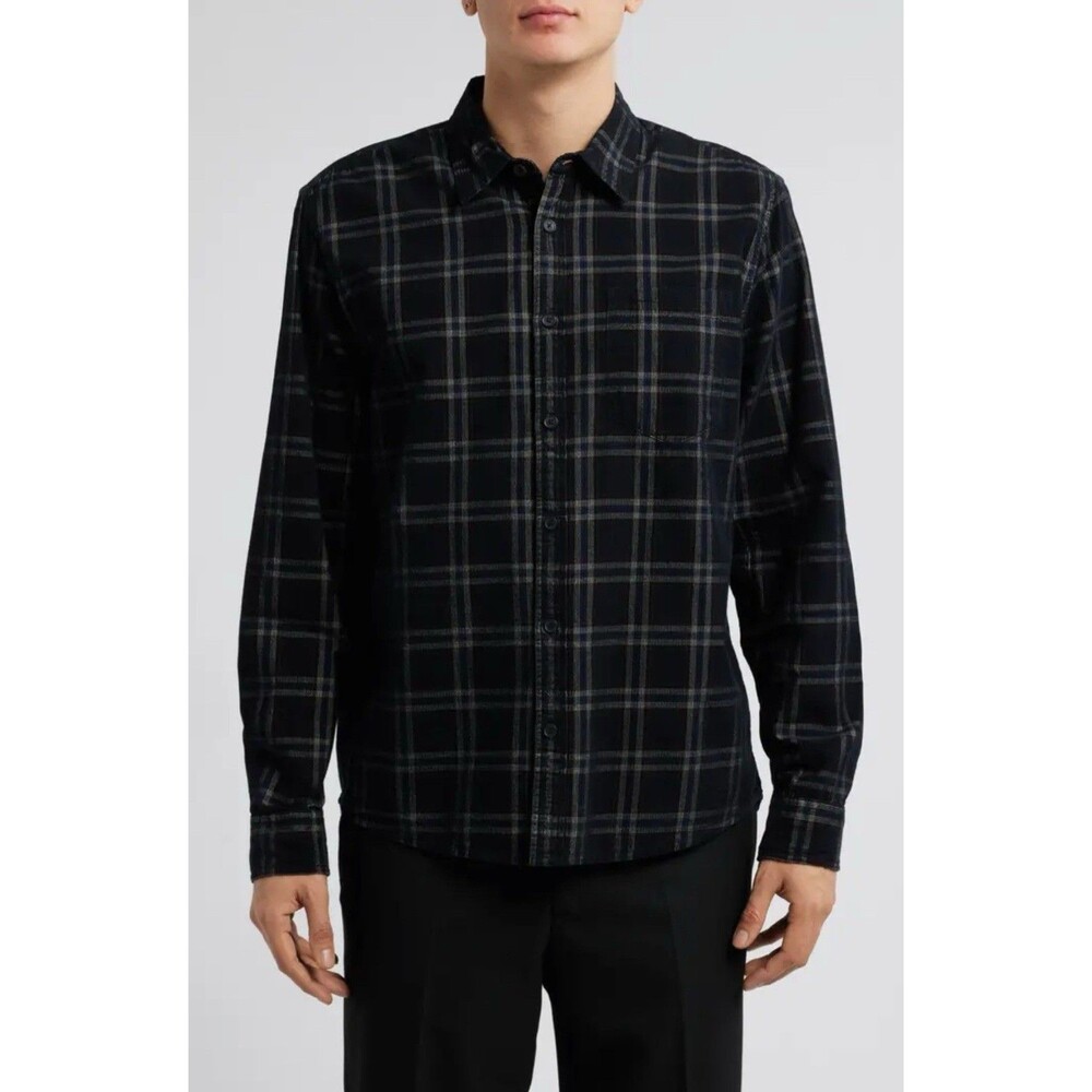 WAX LONDON Shelly Button-Up Shirt Small Navy Blue NEW Casual Plaid Fall Designer